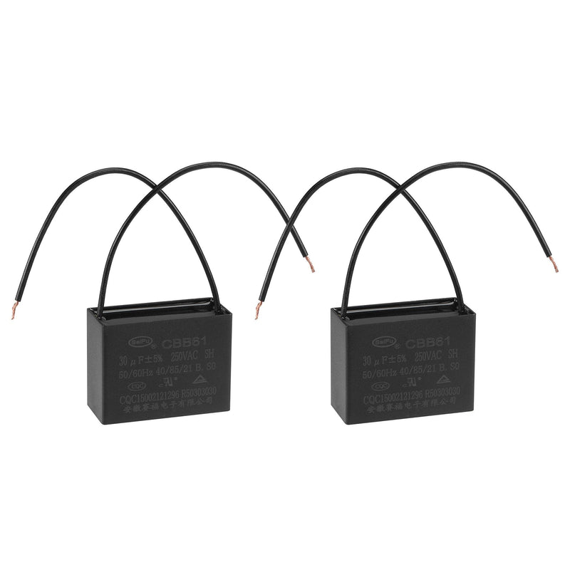 uxcell Ceiling Fan Capacitor CBB61 30uF 250V AC 2 Wires Metallized Polypropylene Film Capacitor 58x45x26mm for Electric Fan Pump Motor Generator 2Pcs
