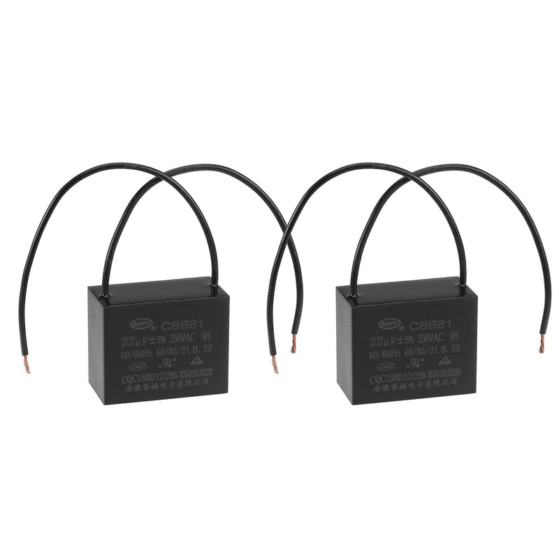 uxcell Ceiling Fan Capacitor CBB61 22uF 250V AC 2 Wires Metallized Polypropylene Film Capacitor 48x38x26mm for Electric Fan Pump Motor Generator 2Pcs