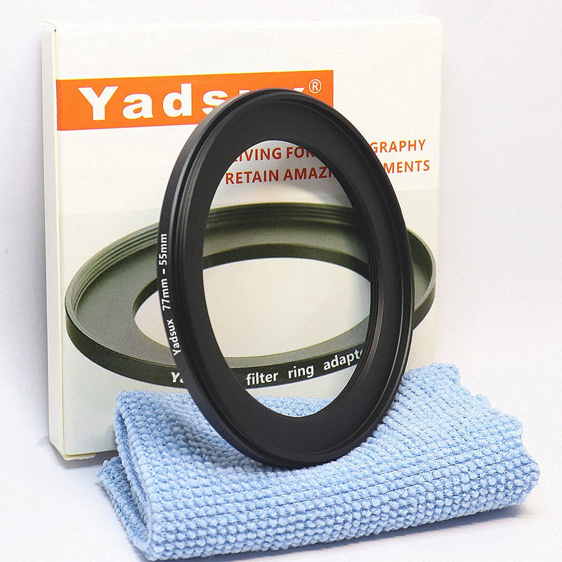 77mm to 55mm Step Down Lens Adapter Ring for Camera Lenses Filters,Metal Filters Step Down Ring Adapter,The Connection 77MM Lens to 55MM Filter Lens Accessory,Cleaning Cloth with Lens (77mm-55mm) 77mm to 55mm