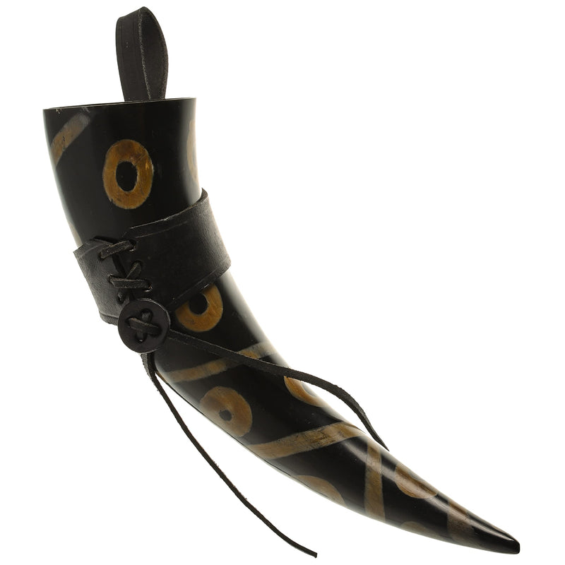 Lord of Battles Drinking Horn with Genuine Leather Holder Handcrafted from Ox Horn