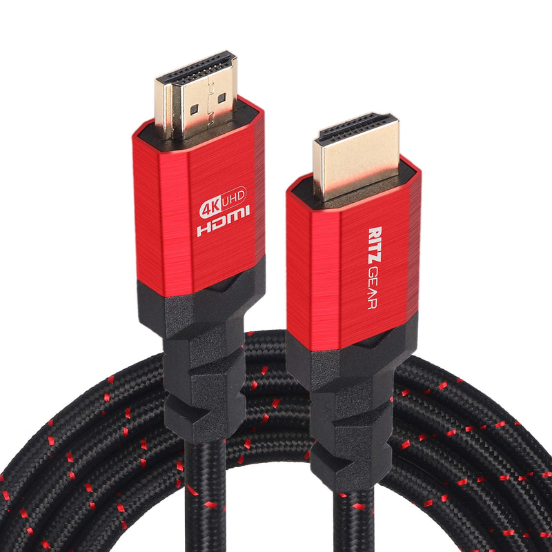 Ritz Gear 4K HDMI Cable 6 ft, Black/Red Braided Nylon Cord & 24K Gold Plated Connectors, High Speed HDMI 2.0 with Ethernet, Compatible with PS5, PS3, Xbox, Roku, Apple TV, HDTV, Laptop, PC, Monitor 1-Pack Red Braided
