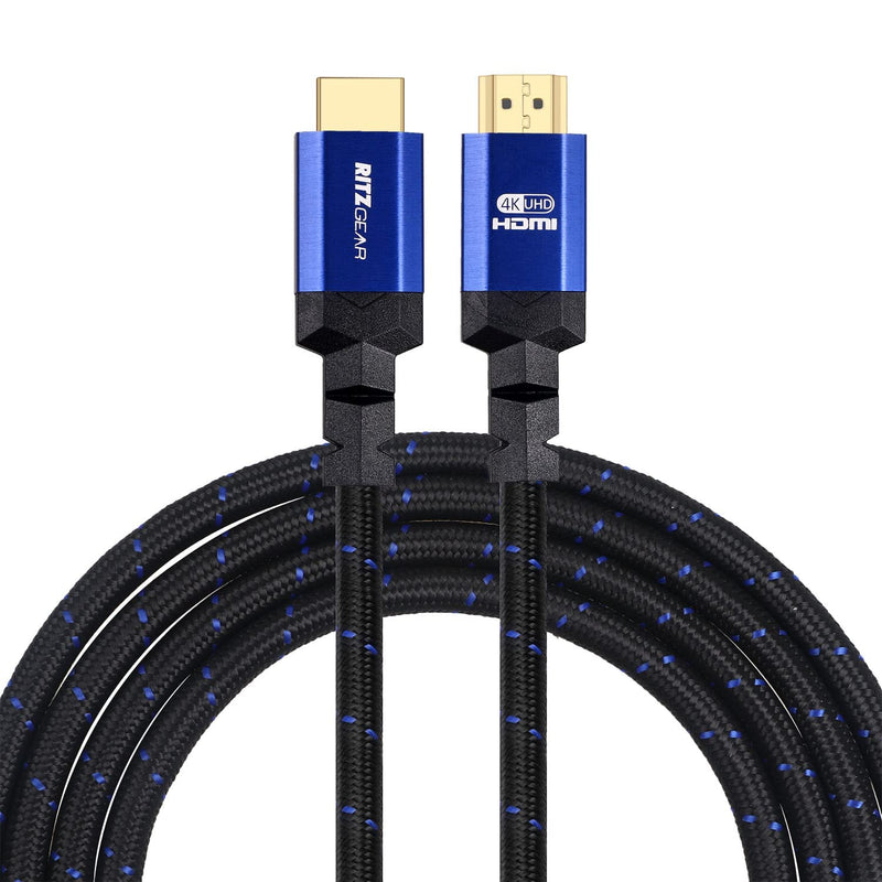 4K HDMI Cable 1 ft - Blue - Braided Nylon Cord & 24K Gold Plated Connectors, Ritz Gear High Speed HDMI 2.0 with Ethernet 1-Pack Blue Braided