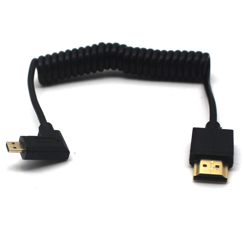 MOTONG Standard 4K HDMI 2.0 to Micro HDMI Cable, Coiled Micro HDMI Male 90 Degree Right Angle to HDMI 2.0 Male Cable Cord 4K@60Hz(1.2M, M to M Right Angle) 1.2M
