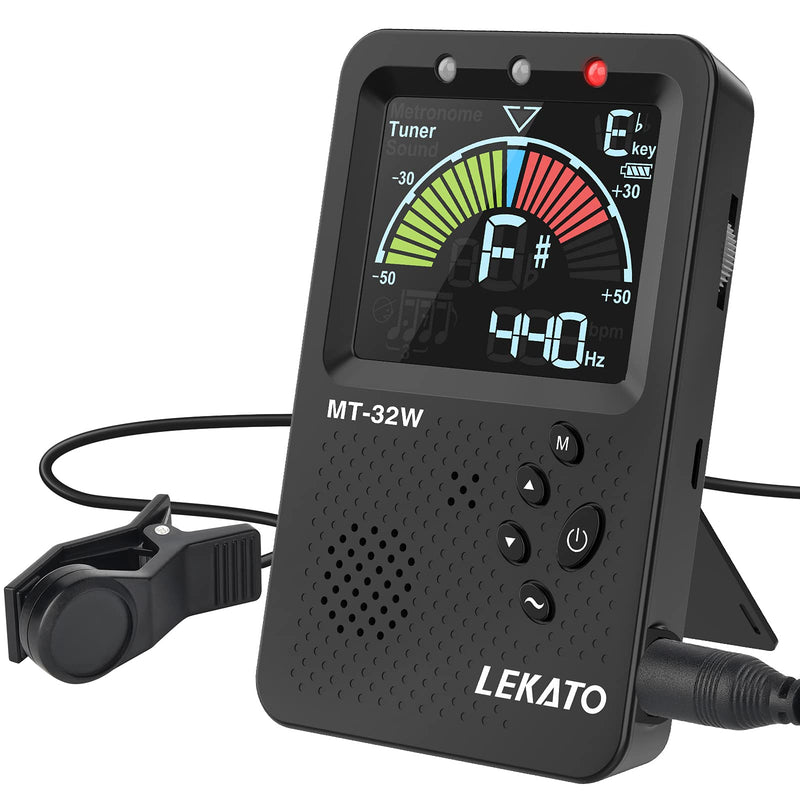 LEKATO Metronome Tuner, Rechargeable 3 In 1 Digital Tuner Metronome Tone Generator for Guitar, Bass, Violin, Ukulele Chromatic Multifunction Tuner for All Instruments Metronome with Human Voice Beat Black
