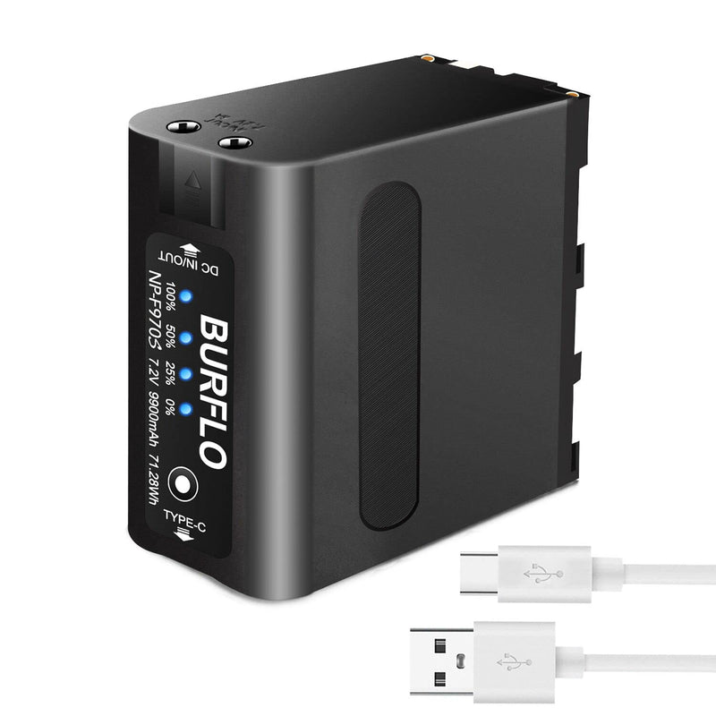 1 Pack 9900 mAh NP-F970 Rechargeable Battery with Dual DC Ports Type-C,Battery Power LED Indicator Kit for Sony Camera Camcorder Led Video Light F530 F550 F570 F750 F770 F930 F950 F960-Burflo