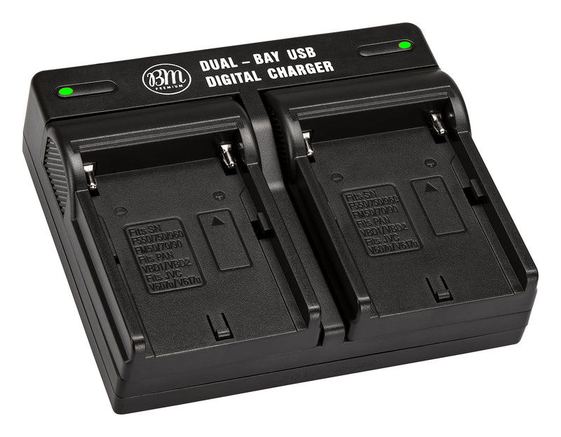 BM NP-F330, NP-F550, NP-F970 Dual Bay Battery Charger for Sony PXW-Z150, NEX-EA50M, FDR-AX14K, HDR-AX2000, FX1, FX7, FX1000, HVR-HD1000, V1U, Z5U, Z7U, HXR-NX5U, MC2000U, MC2500, HXR-NX100 Camcorders