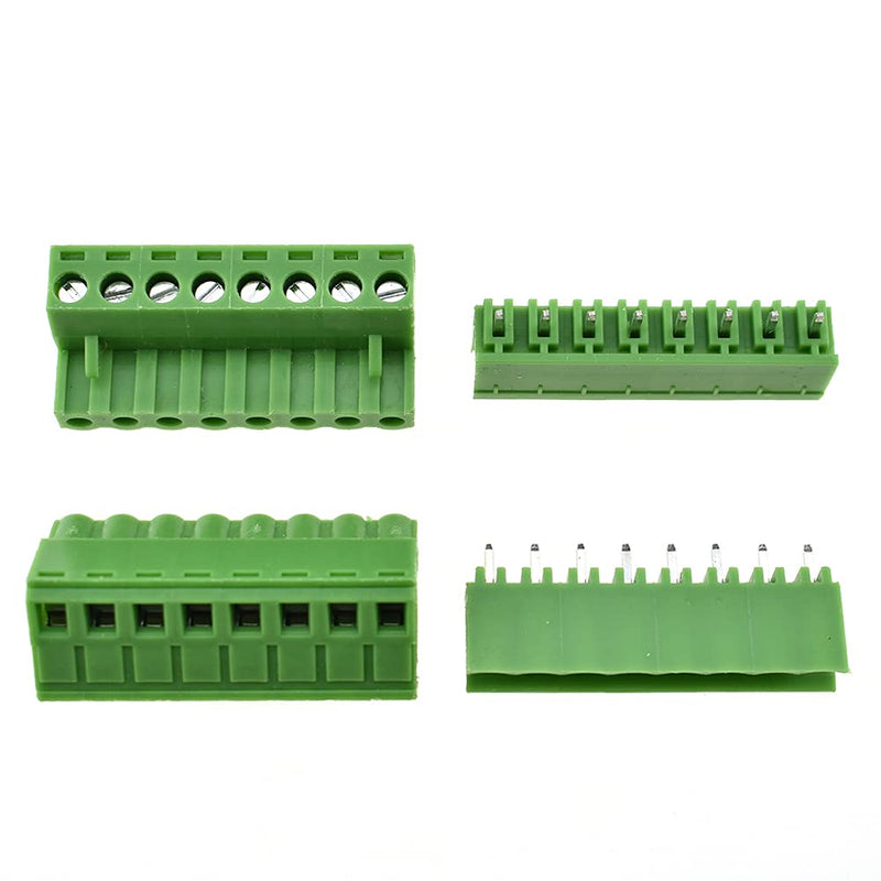 Hahiyo PCB Screw Male Female 300V 15A Terminal Block Mount 8pin 5.08mm Pitch Board to Wire Connector Plug Type Attach Firmly High Temperature Resistant for Electronics Communication Equipment 12sets 8Pins-Green-12Sets