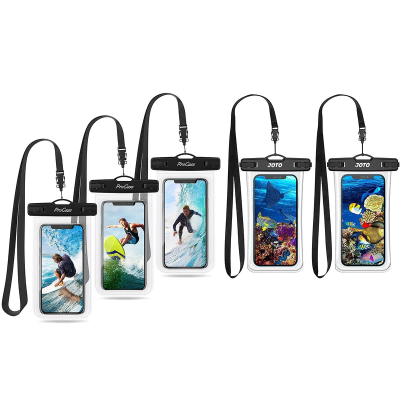 3 Pack ProCase Universal Cellphone Waterproof Pouch Dry Bag Underwater Case Bundle with 2 Pack JOTO Universal Waterproof Pouch Cellphone Case