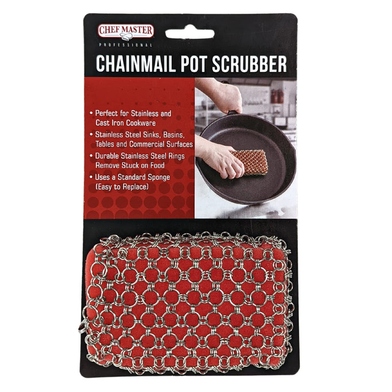 Chef Master Cast Iron Chainmail Scrubber Scrubber | Uses Standard Size Sponges | Chainmail Scrubber for Cast Iron Pans | Heavy Duty Cast Iron Scrubber
