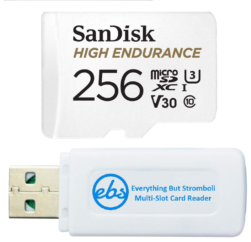 SanDisk 256GB High Endurance Video MicroSDXC Card for Dash Cams Works with Garmin Mini 2, 47, 57, 67W Series (SDSQQNR-256G-GN6IA) Bundle with Everything But Stromboli SD & Micro SD Memory Card Reader