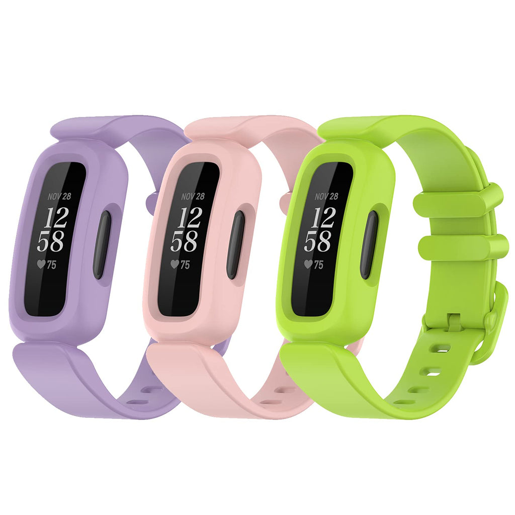 eiEuuk Watch Bands Compatible with Fitbit Ace 3 Tracker for Kids,Soft Silicone Wristbands Accessory Straps Replacement for Fitbit Ace 3,(No Tracker), One Size Lilac&Pin&Lime
