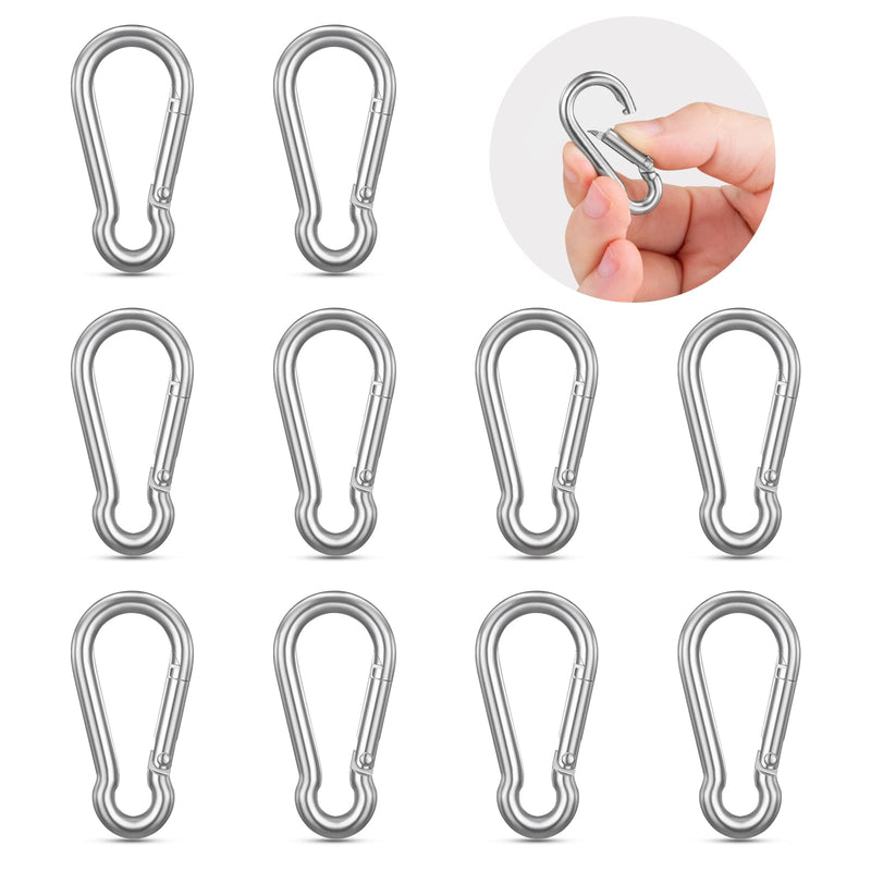 10PCS Stainless Steel Carabiners Caribeener Clips, 1.57 Inch Small Caribeaner Spring Snap Hooks, Heavy Duty Keychain Clip, Qick Link for Keys/Water Bottle/Pet Tags/Feeders/Flag Rigging/Hiking/Camping