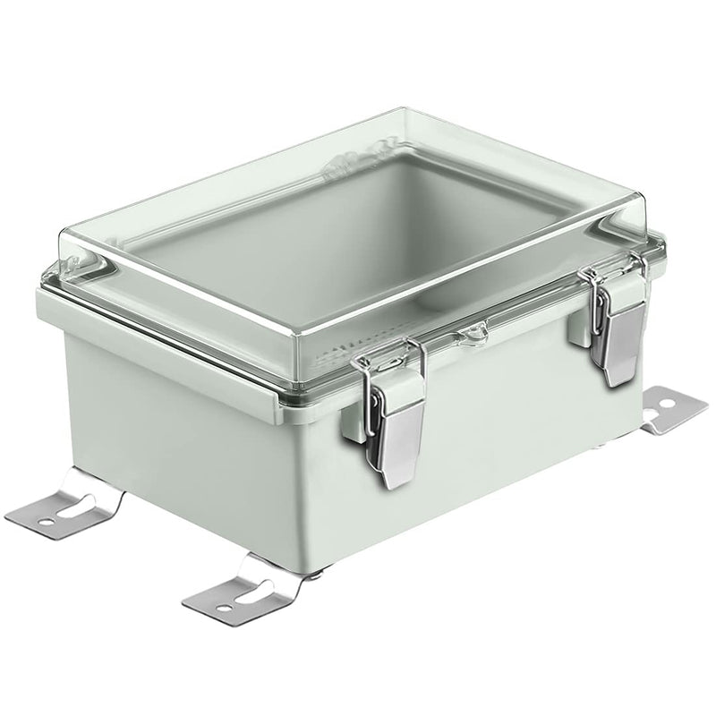 LeMotech ABS Junction Box Hinged Clear Cover Stainless Steel Latch IP67 Waterproof Enclosure with Mounting Plate Wall Bracket for Electrical Project 5.9x3.9x2.8 inch (150x100x70mm) 5.9"x3.9"x2.8" Clear Cover
