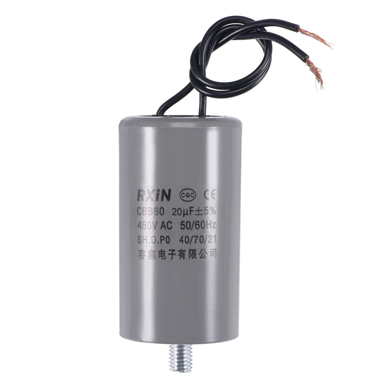 uxcell CBB60 Run Capacitor 20uF 450V AC 2 Wires 50/60Hz Cylinder 74x40mm with M8 Fixing Stud for Air Compressor Water Pump Motor