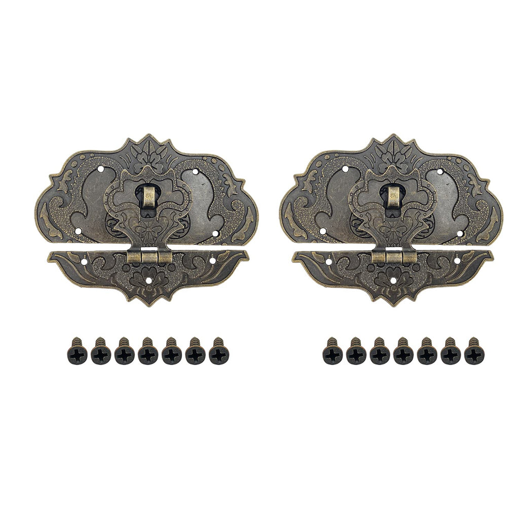 FasHuby 2 Pack Brass Hasp Clasp 3.78"x2.83" Latch Locks Antique Embossing Decorative for Jewelry, Trinket Box