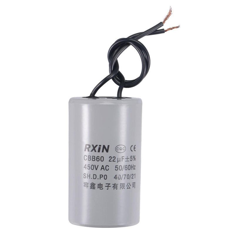 uxcell CBB60 Run Capacitor 22uF 450V AC 2 Wires 50/60Hz Cylinder 72x42mm for Air Compressor Water Pump Motor