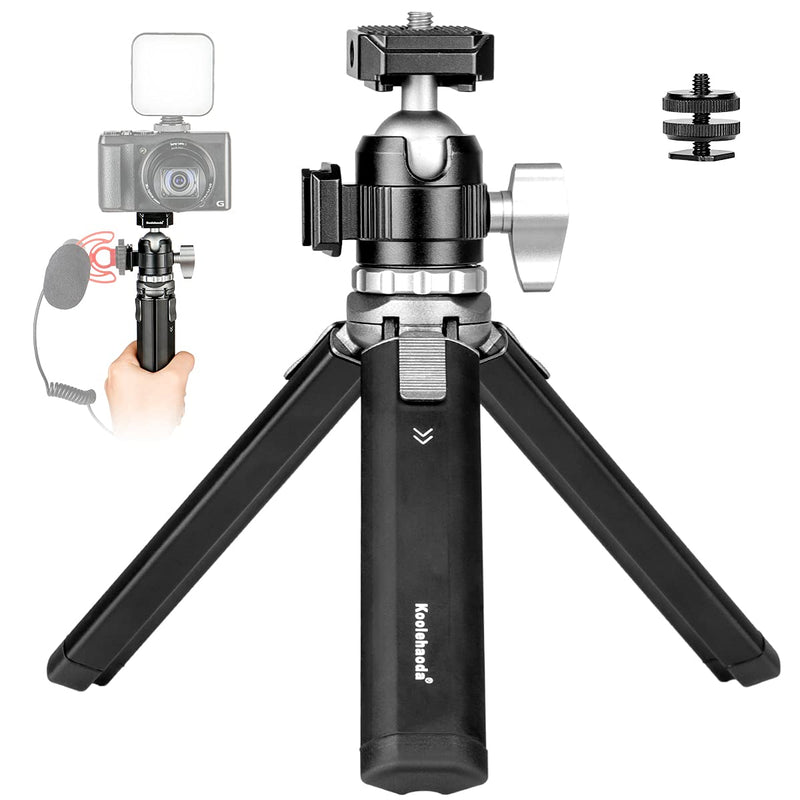 Koolehaoda Mini Tripod - Aluminum Alloy Small Handheld Grip Tripod Desktop Tabletop Tripod Stand for iPhone/Compact DLSR/Webcam/Projector with 360° Ball Head & Cold Shoe Mount