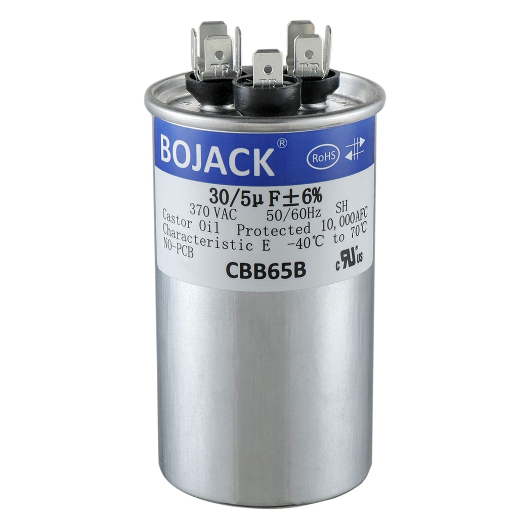 BOJACK 30+5uF 30/5MFD ±6% 370V CBB65 Dual Run Circular Start Capacitor for AC Motor Run or Fan Start or Condenser Straight