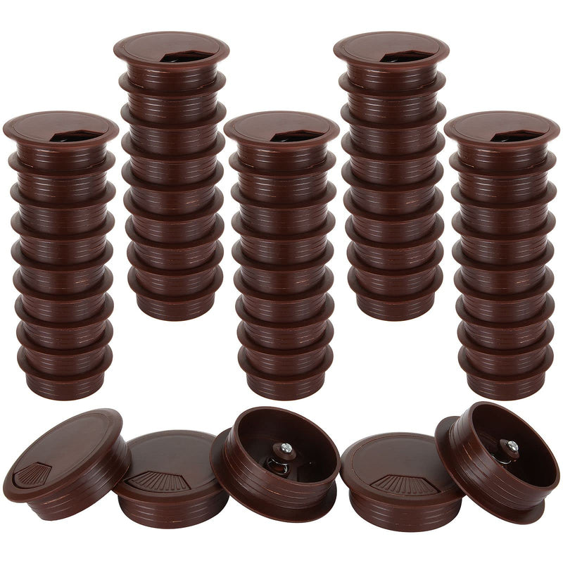 50 Pcs Desk Grommet 2 Inch Computer Desk Wire Cord Cable Desk Hole Grommet Brown 50mm Plastic Bound Grommets Hole Cover for Office PC Table/Countertop Cable Cord Organizer