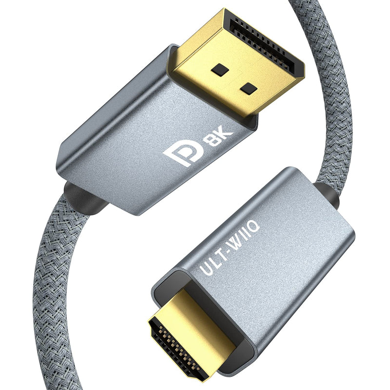 8K DisplayPort to HDMI Cable 9.9ft, ULT-WIIQ DP 1.4 to HDMI 2.1 Video Cable, Support 8K, 4K@120Hz/144Hz, 2K@240Hz, Dynamic HDR, Dolby Vision, HDCP 2.3, DSC 1.2a for PC, HP, DELL, AMD, NVIDIA Graphics 9.9 Feet