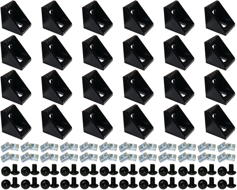 24 Sets Black 2020 Series Aluminum Extrusion Profile Connector Set,24 pcs Corner Brackets,with 48 pcs T-Nuts and Hex Screw Bolt for 6mm 20S T Slot Aluminum Profile Accessories ‎24Set Black with Screw Nut