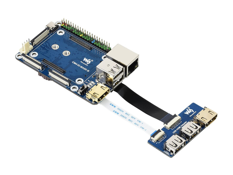 Mini Base Board Accessories Kit for Raspberry Pi Compute Module 4, Include CM4-IO-BASE-B (Full Ver.), USB HDMI Adapter, FFC Cable and USB-A to USB-C Cable, More USB and HDMI Connectors via FFC CM4-IO-BASE-Acce B