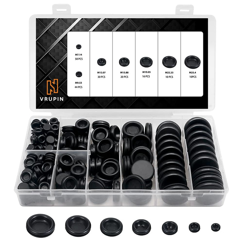 Vrupin 188 Pieces Closed Rubber Grommet Firewall Solid Closed Hole Plug Assortment Kit for Wire Electrical Appliance Plumbing 7 Sizes