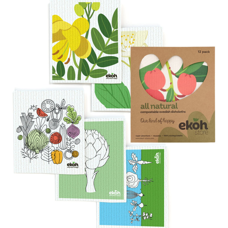 EKOH Swedish Dishcloths for Kitchen - 12 Pack Reusable Paper Towel Cloths - Eco Sponge Cloths - Superabsorbent Cellulose Sponge Dish Cloths - Biodegradable Wipes - Swedish Cleaning Cloth - Dish Rags