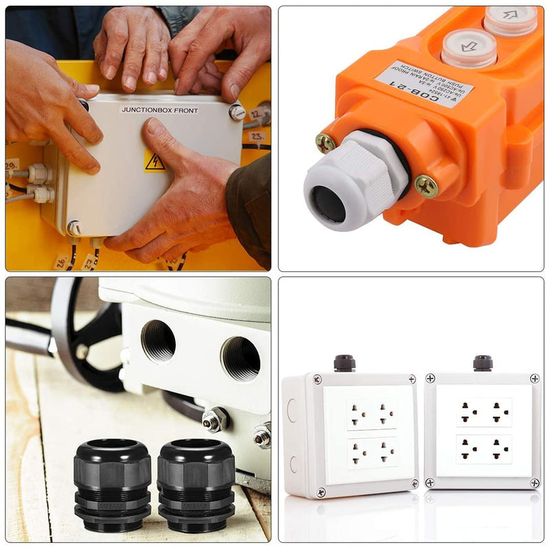 [AUSTRALIA] - Heyiarbeit Plastic Cable Gland M25x1.5 Waterproof Cable Joints Adjustable 0.35-0.67in Connectors Joints with Gaskets White 8pcs M25 