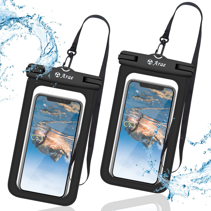 Arae Waterproof Phone Pouch Compatible for iPhone 13 Pro Max 12 11 XS XR X 8 7 Plus Samsung Galaxy S21 S22 Ultra and More Up to 6.7 Inches Phone Case - 2 Pack Black