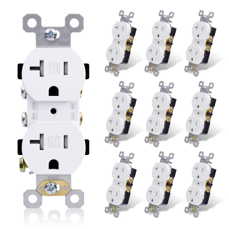 [AUSTRALIA] - ELEGRP Tamper-Resistant Duplex Receptacle, 20A 125V Standard Electrical Duplex Wall Outlet, 2 Pole 3 Wire, 5-20R, Self-Grounding, Residential Grade Straight Blade, UL (Glossy White, 10 Pack) Tamper Resistant 