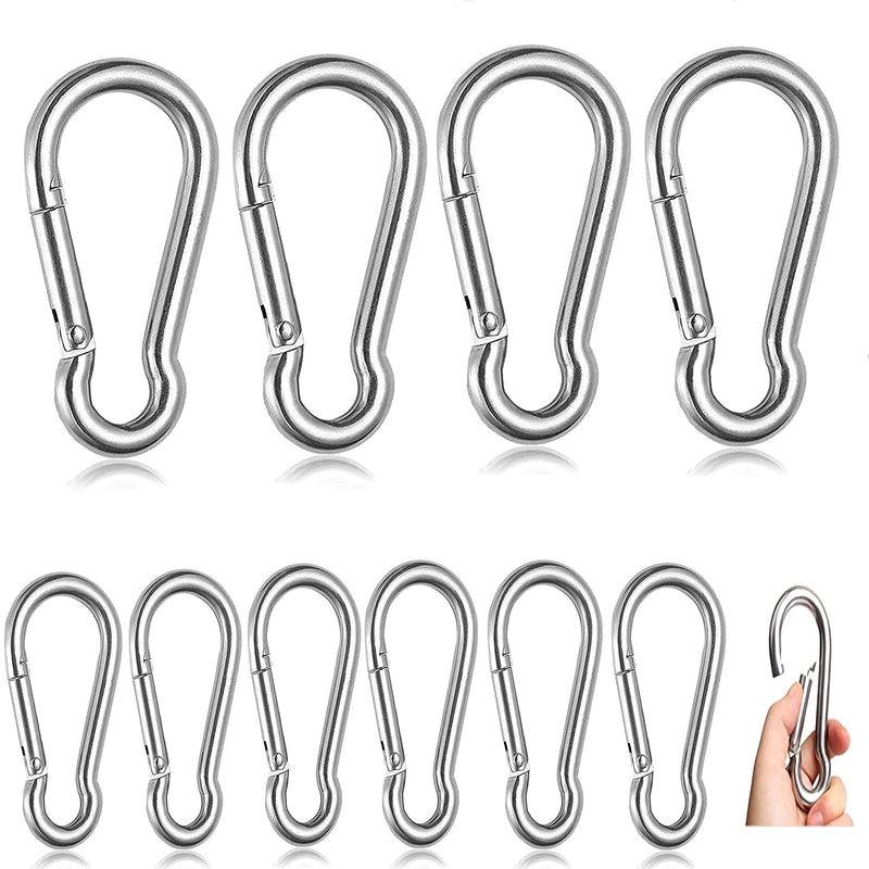 12 Pcs Spring Snap Hook Carabiner Heavy Duty, HiYi M5 2 Inch 304 Stainless Steel Small Carabiner Clips Keychain Quick Links Rope Connectors for Camping, Hiking, Backpack, Dog Leash, Gym
