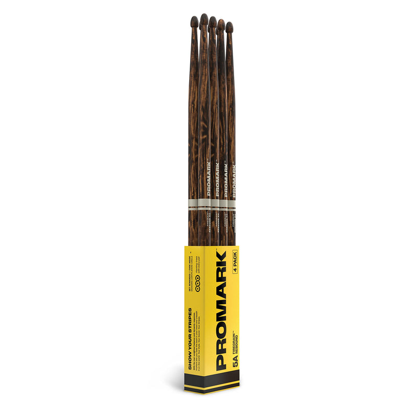 Promark Drum Sticks - 5A Drumsticks - FireGrain Rebound - Made from Hickory Wood - Drum Accessories - Acorn Tip Drum Sticks - Drum Sticks Set of 4 Pairs Four Pairs Rebound 5A