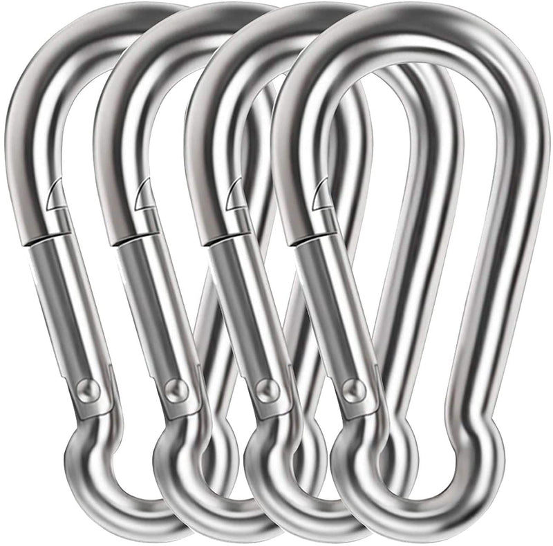AUMAYCO 4 Pack 4 Inch Spring Snap Hook Carabiner, 304 Stainless Steel Heavy Duty Carabiner Clips Link Buckle Rope Connector for Camping Hiking Swing Gym Hammock, Silver (AU04)