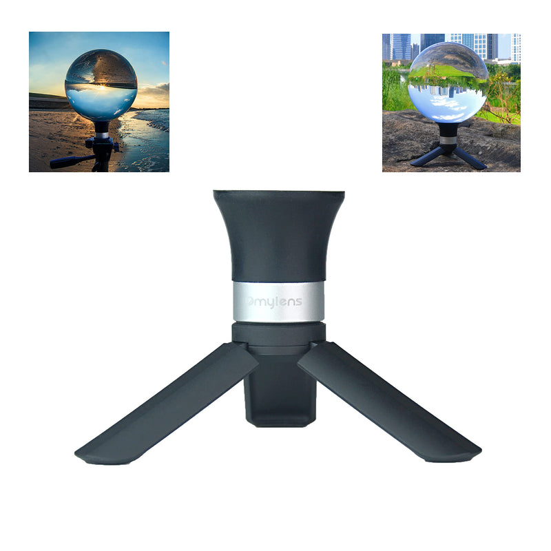 [AUSTRALIA] - Lens Balls Stand for Photography, Supports 60mm to 150mm(6 inch) Crystal Ball, Lensball Holder, Suction Mount Cup+ Alumina Base (1/4"-20 General Internal Thread) + Mini Tripod silver base 