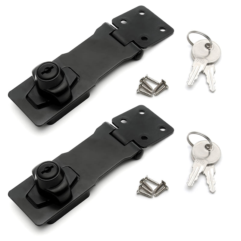 [AUSTRALIA] - Kyuionty 2Pcs Keyed Hasp Locks 4 Inch Twist Knob Keyed Locking Hasp, Metal Safety Hasp Latches Keyed Different for Small Doors, Cabinets (Black) Black 