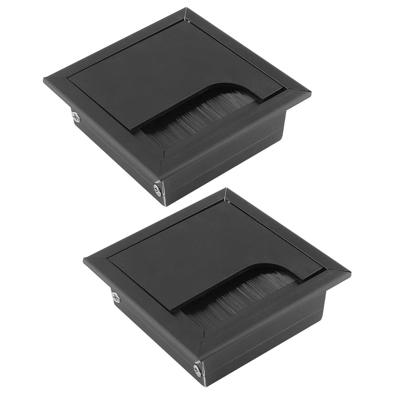 Bonsicoky 2Pcs Square Brush Desk Cord Grommet 3 Inch 80mm x 80mm Dust-Proof Metal Desk Cable Hole Cover for Computer Desk, Office Desk, Black