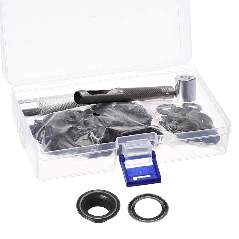 uxcell Grommet Tool Kit 100 Sets 5/16" Copper Grommets Eyelets with 3pcs Install Tools, 8mm Inside Dia. Black