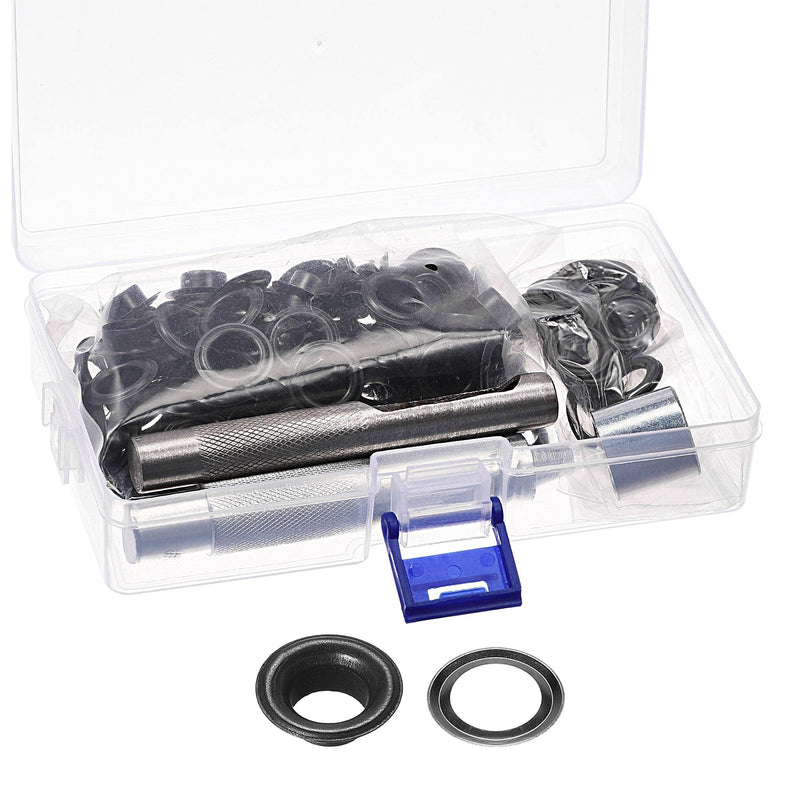 uxcell Grommet Tool Kit 100 Sets 3/8" Copper Grommets Eyelets with 3pcs Install Tools, 10mm Inside Dia. Black