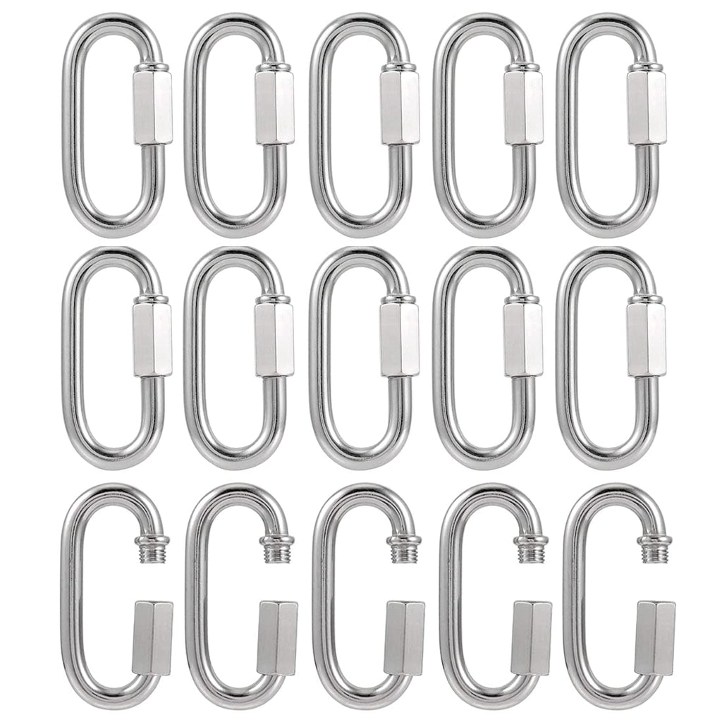 15 Pack Quick Link 304 Stainless Steel Chain Connector Heavy Duty D Shape Locking Carabiner Pets Keychain Repair Links for Camping, Hammock and Outdoor Traveling Equipment (M3.5 1/8 inch)