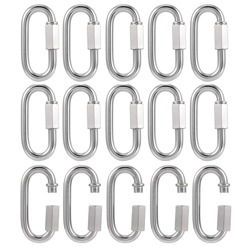 15 Pack Quick Link 304 Stainless Steel Chain Connector Heavy Duty D Shape Locking Carabiner Pets Keychain Repair Links for Camping, Hammock and Outdoor Traveling Equipment (M3.5 1/8 inch)