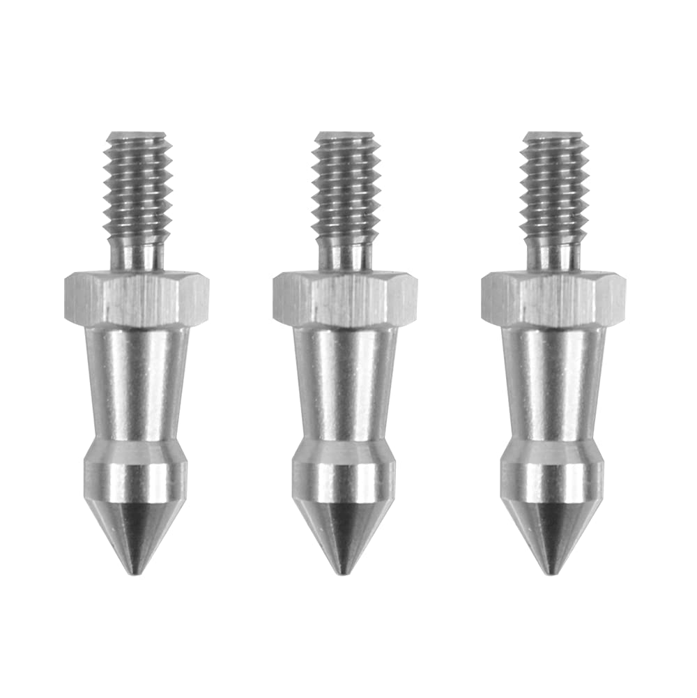 Foto&Tech 3 Pieces Stainless Steel Tripod Feet Spike Compatible with Benro Gitzo Induro Kingjoy Manfrotto, Thread Tripod Foot Replacement for Smooth and Uneven Surfaces (1/4) 1/4