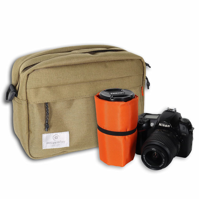 Activewhey Waterproof Camera Bag, Insert Case for DSLR, Mirrorless and Film Camera, Padded Shoulder Pouch for Canon, Nikon, Fujifilm, Sony, Leica (Army Green - Large)