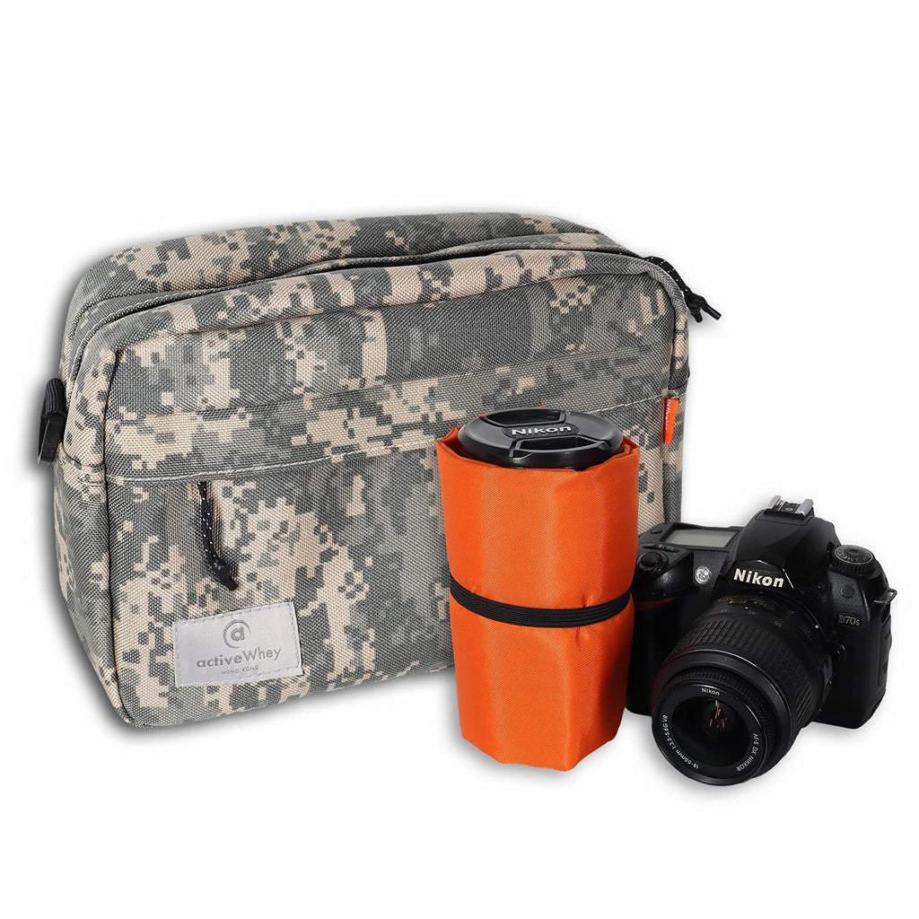 Activewhey Waterproof Camera Bag, Insert Case for DSLR, Mirrorless and Film Camera, Padded Shoulder Pouch for Canon, Nikon, Fujifilm, Sony, Leica (Camo Green - Large)
