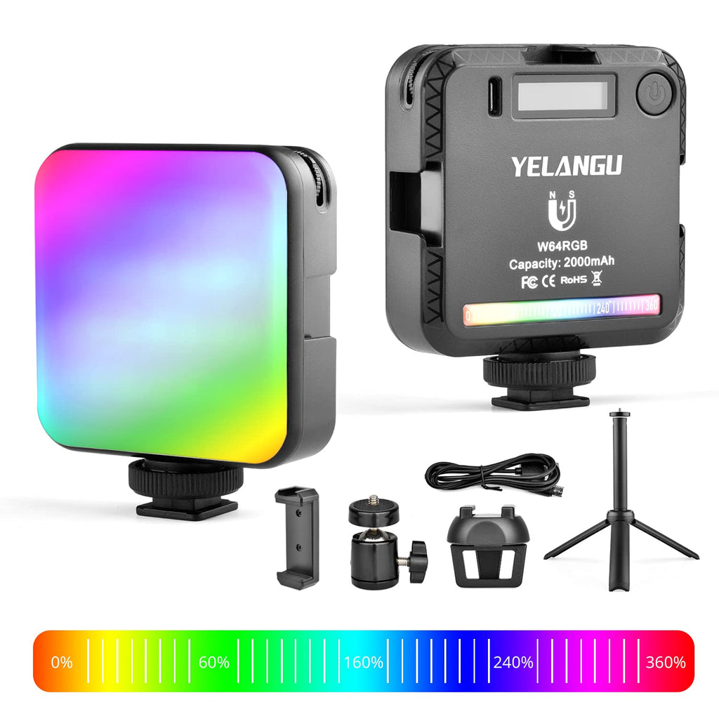 RGB Camera Light , Portable LED Video Light Support Magnetic Attraction 2000mAh Rechargeable CRI 95+ 2500-9000K Dimmable 3 Cold Shoe ,Photography Lighting for DSLR GoPro Camera Vlogging, LCD Display