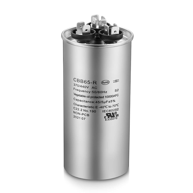 [AUSTRALIA] - Boffdock 45+5 MFD Capacitor ±5% 45/5 uF 370/440 VAC CBB65 Round Dual Run Capacitor for Air Conditioner,Heat Pump Condenser,Fan Start- 5 Years Warranty 45+5UF-370/440V 