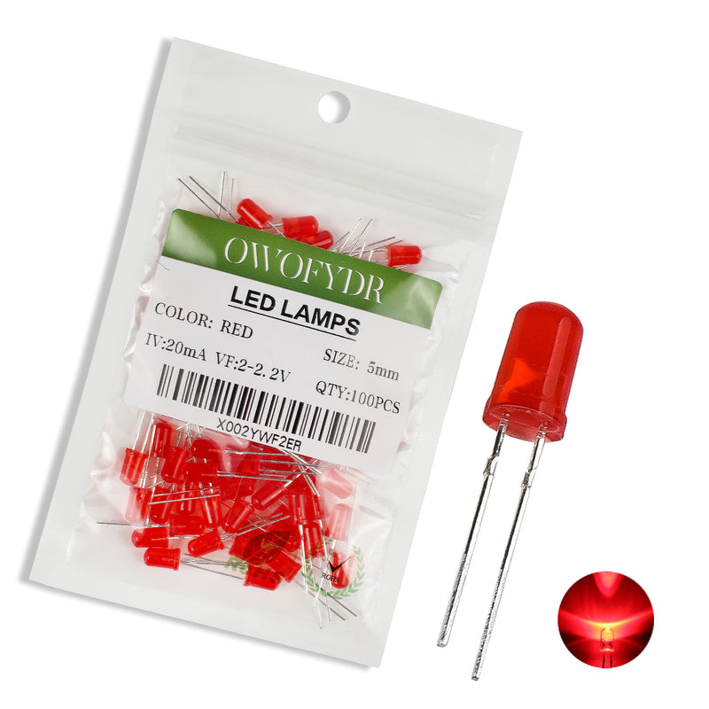 OWOFYDR 100 5mm red diffused LED diode lamp (Color Lens Frosted Round DC 2V 20mA) Lighting Bulb lamp Electronic Component Indicator Light Emitting diode Red - 100pcs
