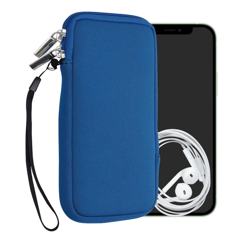 kwmobile Neoprene Phone Pouch Size XL - 6.7/6.8" - Universal Cell Sleeve Mobile Bag with Zipper, Wrist Strap - Blue XL - 6,7/6,8"