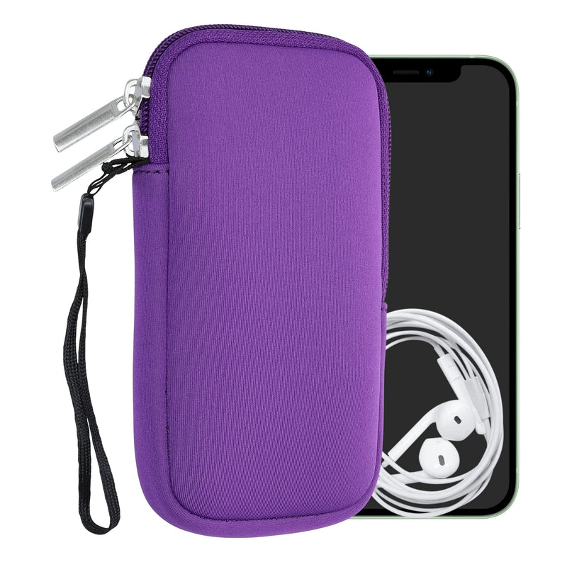 kwmobile Neoprene Phone Pouch Size XL - 6.7/6.8" - Universal Cell Sleeve Mobile Bag with Zipper, Wrist Strap - Violet XL - 6,7/6,8"