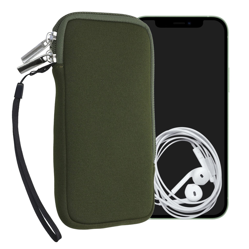 kwmobile Neoprene Phone Pouch Size XL - 6.7/6.8" - Universal Cell Sleeve Mobile Bag with Zipper, Wrist Strap - Dark Green XL - 6,7/6,8"